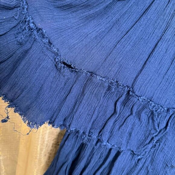 Free People Navy Blue Tiered Distressed Boho Lace Embroidered Dress Small - Picture 7 of 9